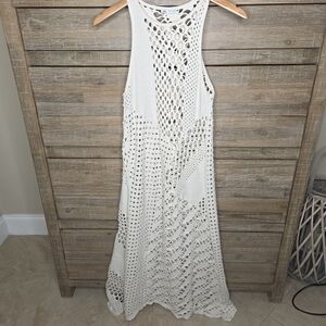 Zara Crochet Knit Maxi Dress Cream Sleeveless Bohemian Beach Cover Up Medium